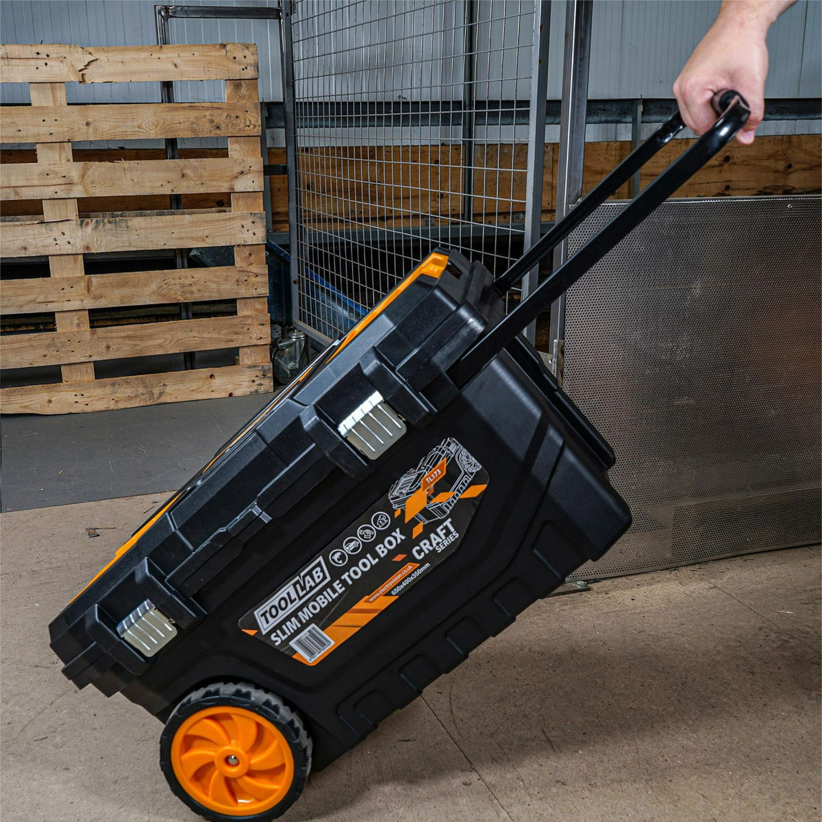 Slimline Rolling Tool Box – Wheeled Storage, Pull Out Tray Lightweight