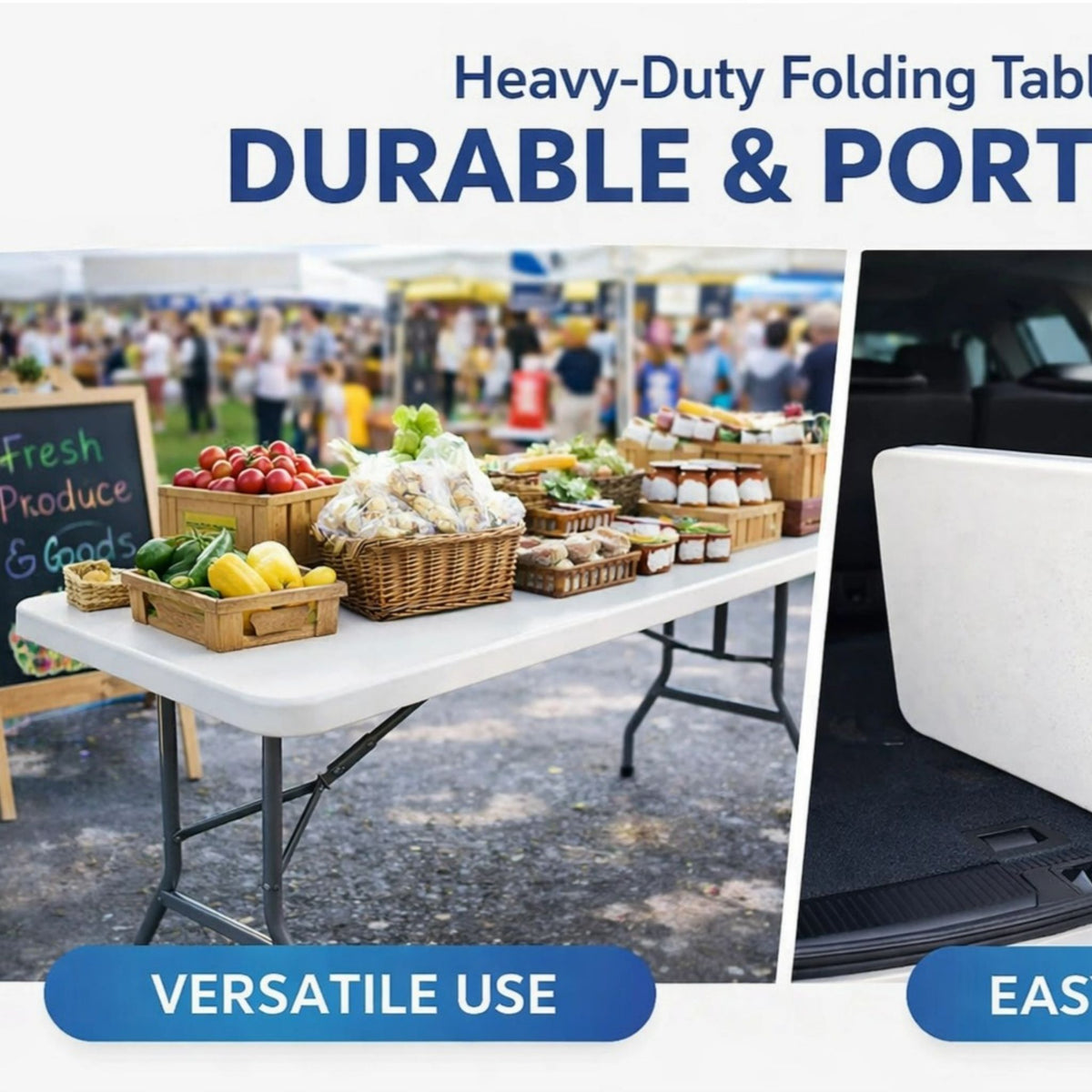 Multi-Purpose Foldable Table for Events, Camping, Home & Car Boot Sales