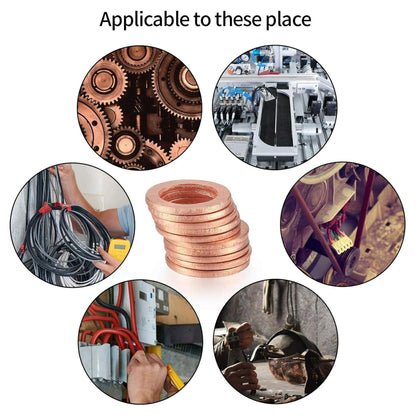200pcs Copper Washers Assorted, Flat Washers Kit, 9 Sizes Sealing Ring