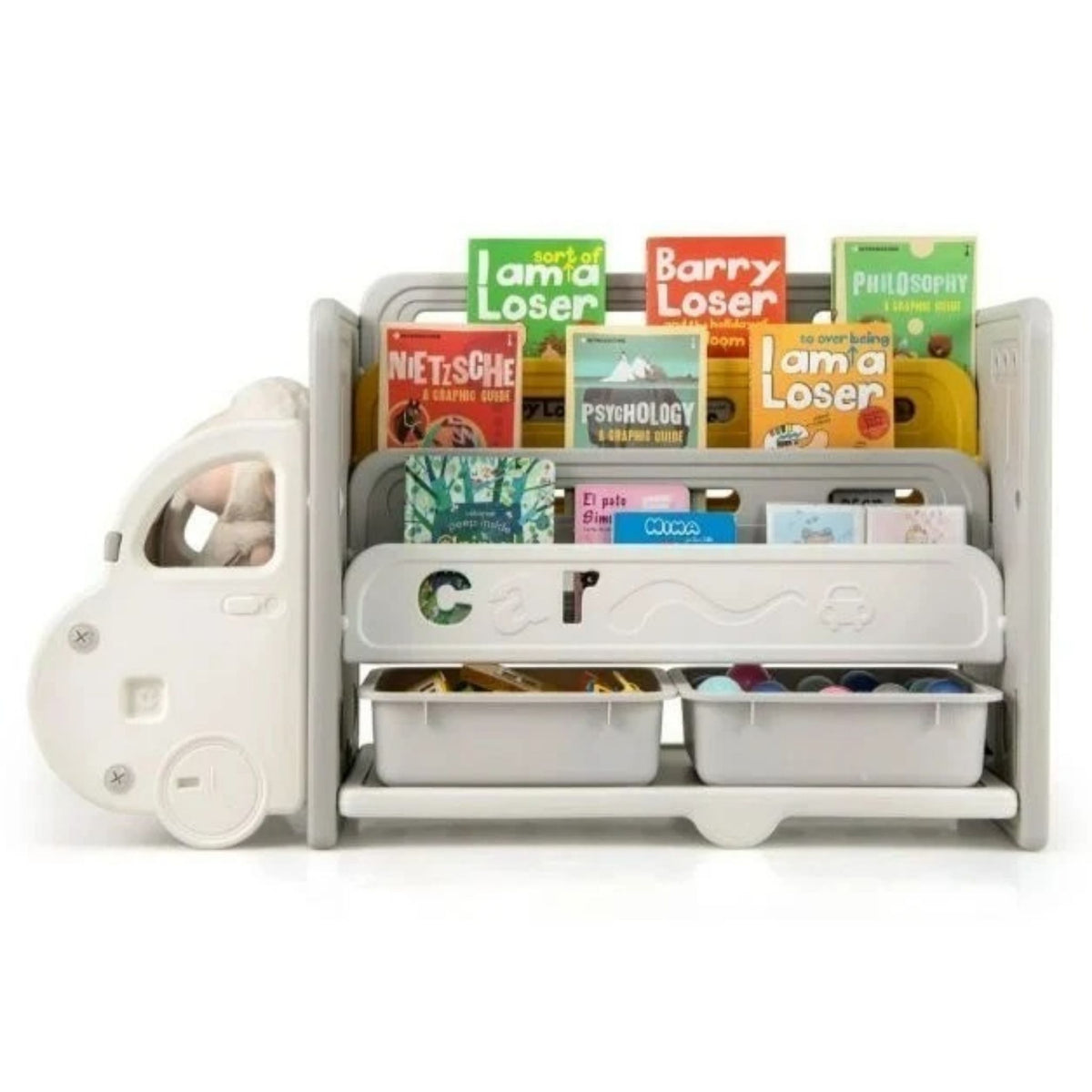 Kids Car Toy Storage Organiser Bookshelf 3 Tier 2 Boxes BPA Free EN71!