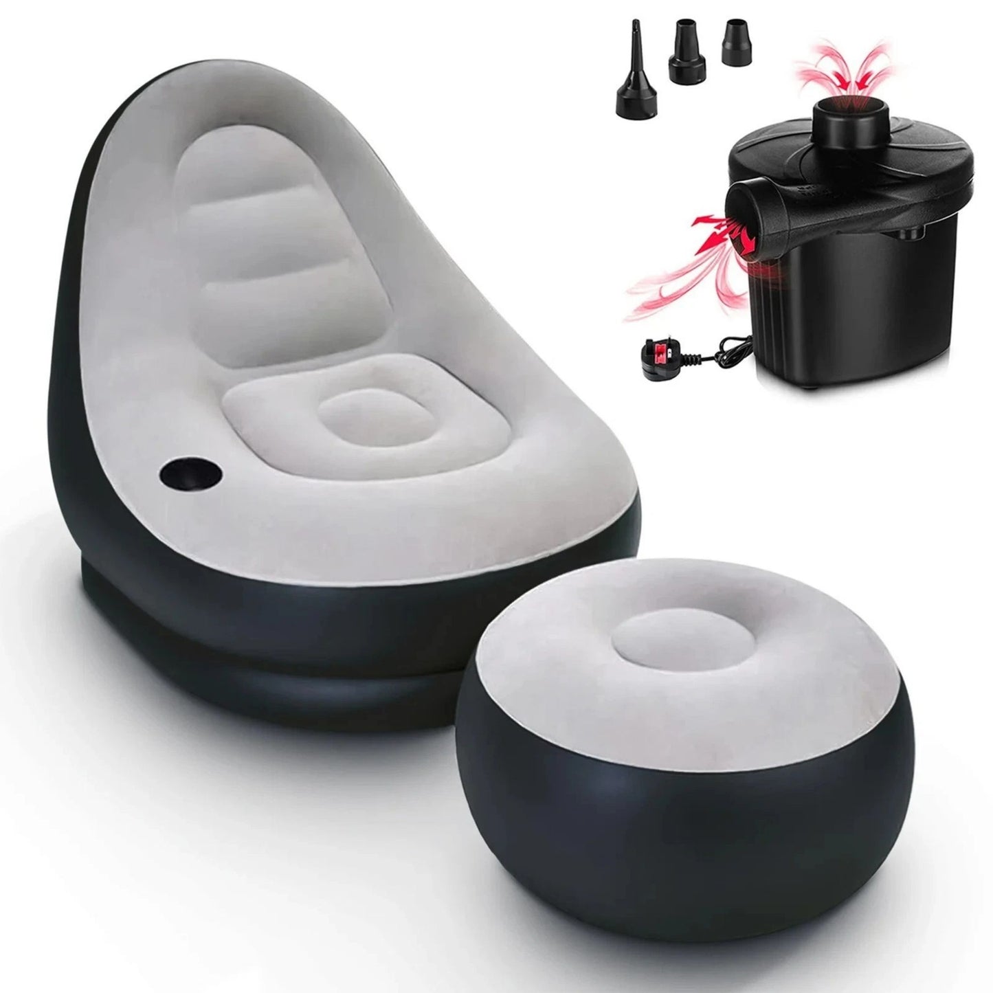 Inflatable Lounge Chair with Ottoman Footrest for Indoor Outdoor Camps
