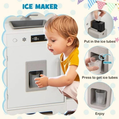 Wooden Play Kitchen for Kids Realistic Sounds Lights Utensils Included