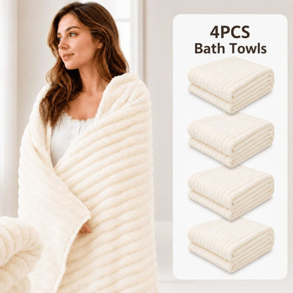 4PCS Fleece Bath Towels 70 x 135cm Soft Absorbent Quick Dry Pink or White
