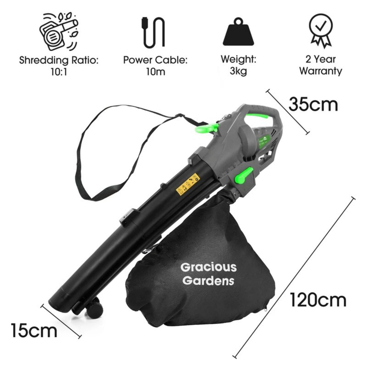 3-in-1 Electric Leaf Blower Garden Vacuum Shredder Mulcher 3000W 167mph