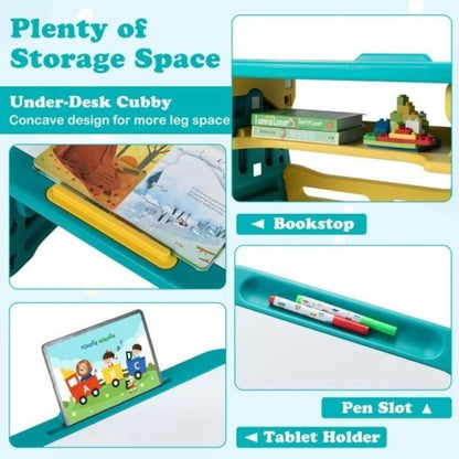 Children Study Desk Chair Set Tiltable Whiteboard Book Stand Kids Learning Table