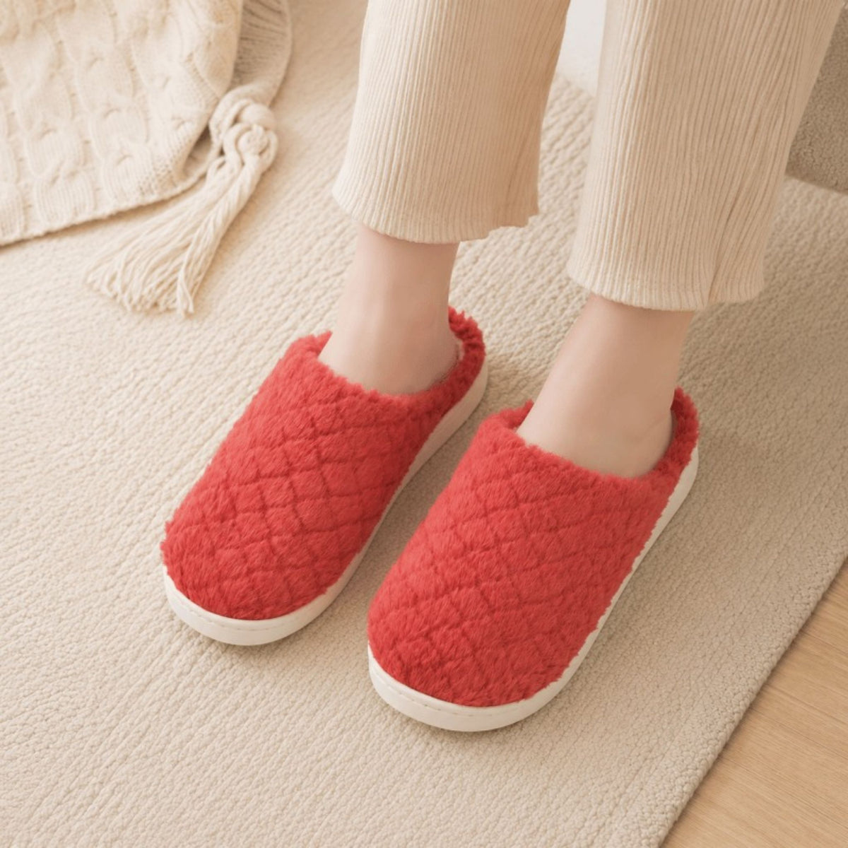 Women's Fluffy Slippers Warm Cosy Soft Indoor Slip-On House Shoes UK 3–7