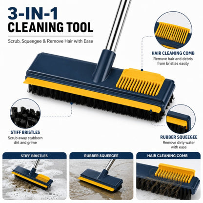 Long Handle Floor Scrub Brush Squeegee & Hair Cleaning Comb Stiff Bristle