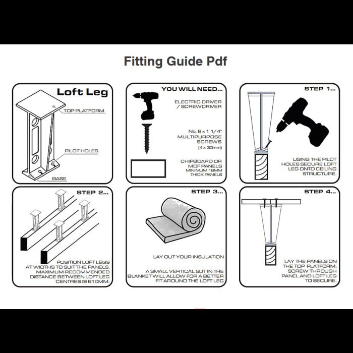 Adjustable Loft Board Support Legs, 175mm – Pack of 12