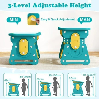 Children Study Desk Chair Set Tiltable Whiteboard Book Stand Kids Learning Table