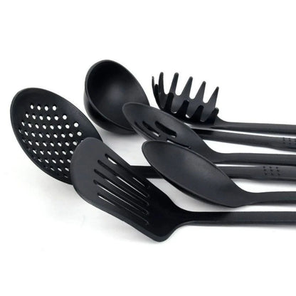 Kitchen Utensil Set 6pc Black Plastic 30cm Cooking Tools for Non-Stick Pans