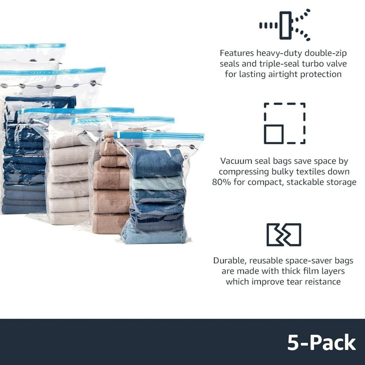 Large Vacuum Storage Bags 6 Pack 80x60cm Hand Pump Airtight Compression 80%