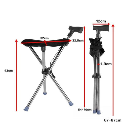 Walking Stick Seat Folding Adjustable Aluminium Cane Chair Stool for Support