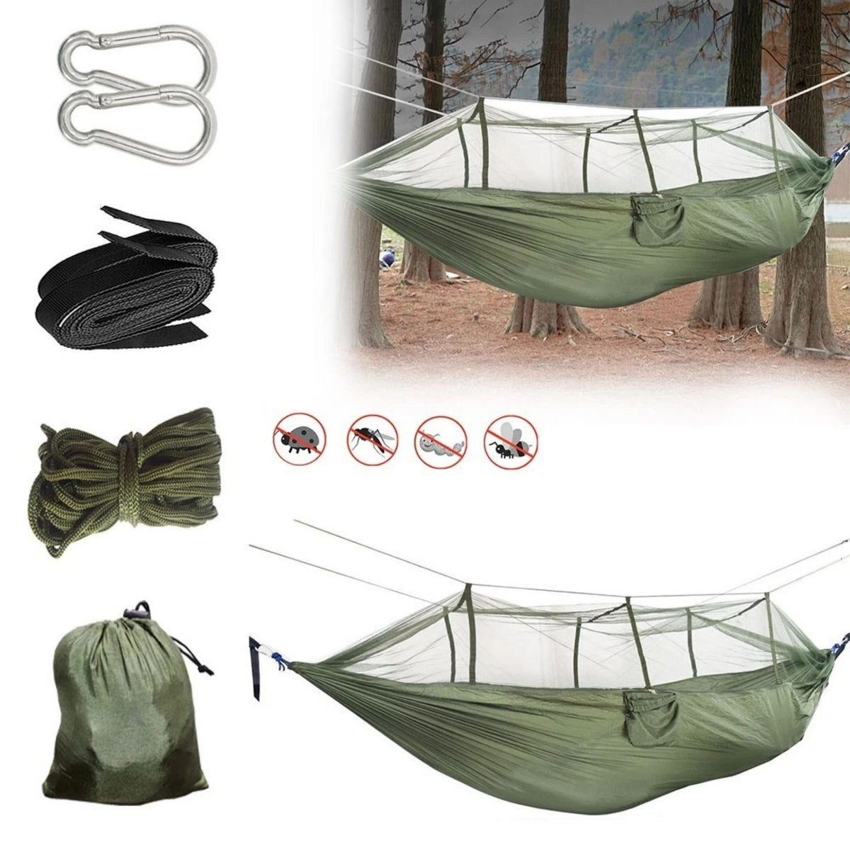 Double Camping Hammock with Mosquito Net 2 Person Lightweight 440lbs Portable