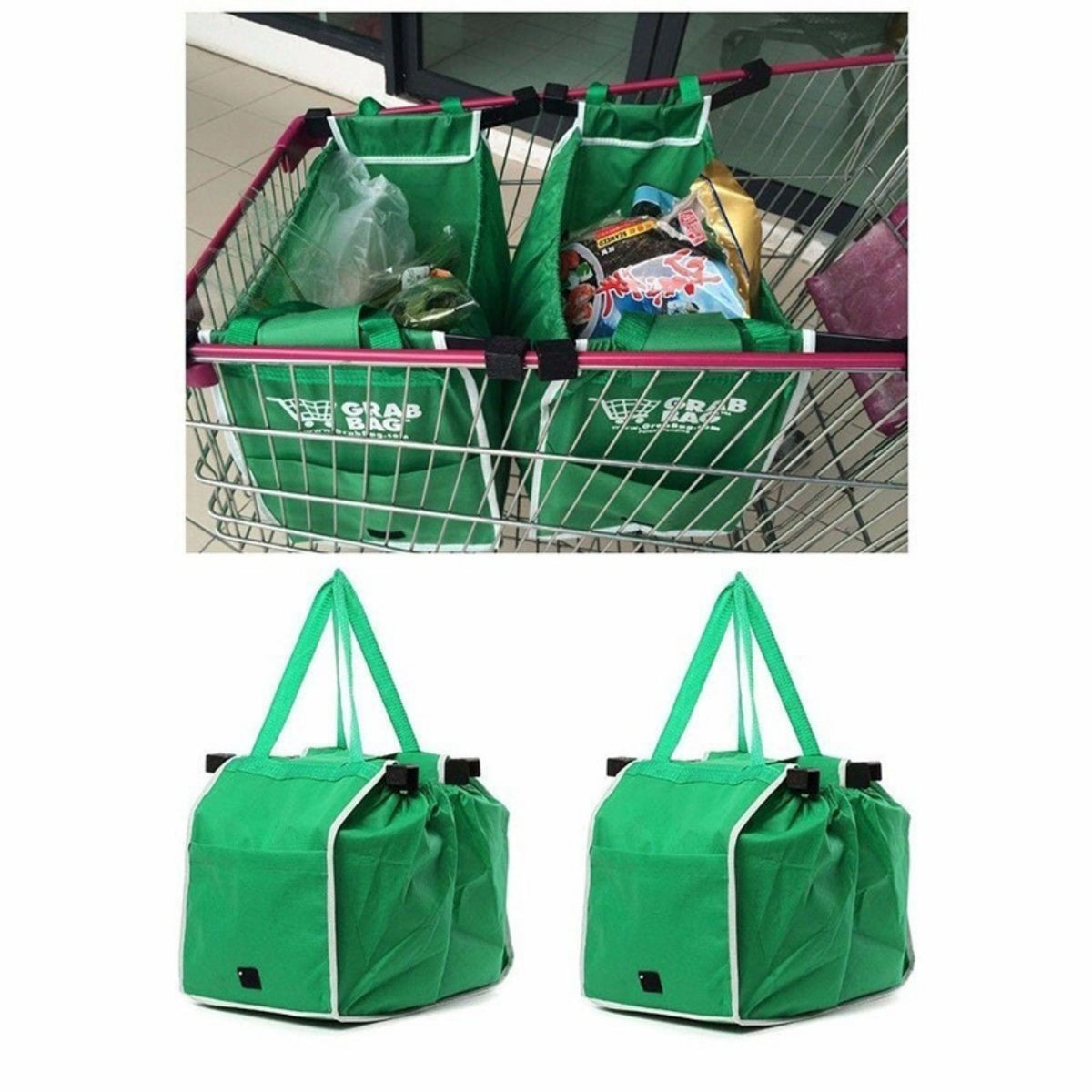 Reusable Trolley Shopping Bags 2 Pack Foldable Clip On Car Boot Supermarket