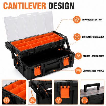 Cantilever Tool Box – Organiser Parts Compartments 45 x 23.5cm