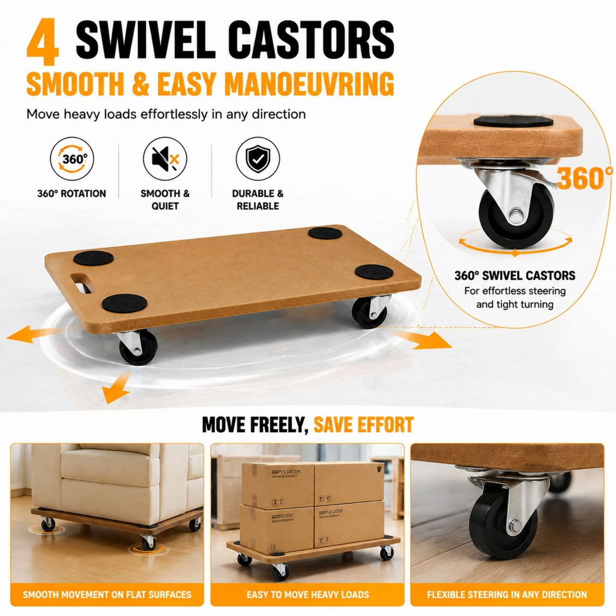 Heavy Duty Dolly Trolley Platform 200KG Wheeled Wooden Board Transporter
