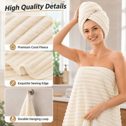 4PCS Fleece Bath Towels 70 x 135cm Soft Absorbent Quick Dry Pink or White