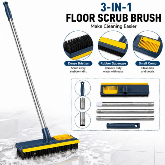 Long Handle Floor Scrub Brush Squeegee & Hair Cleaning Comb Stiff Bristle