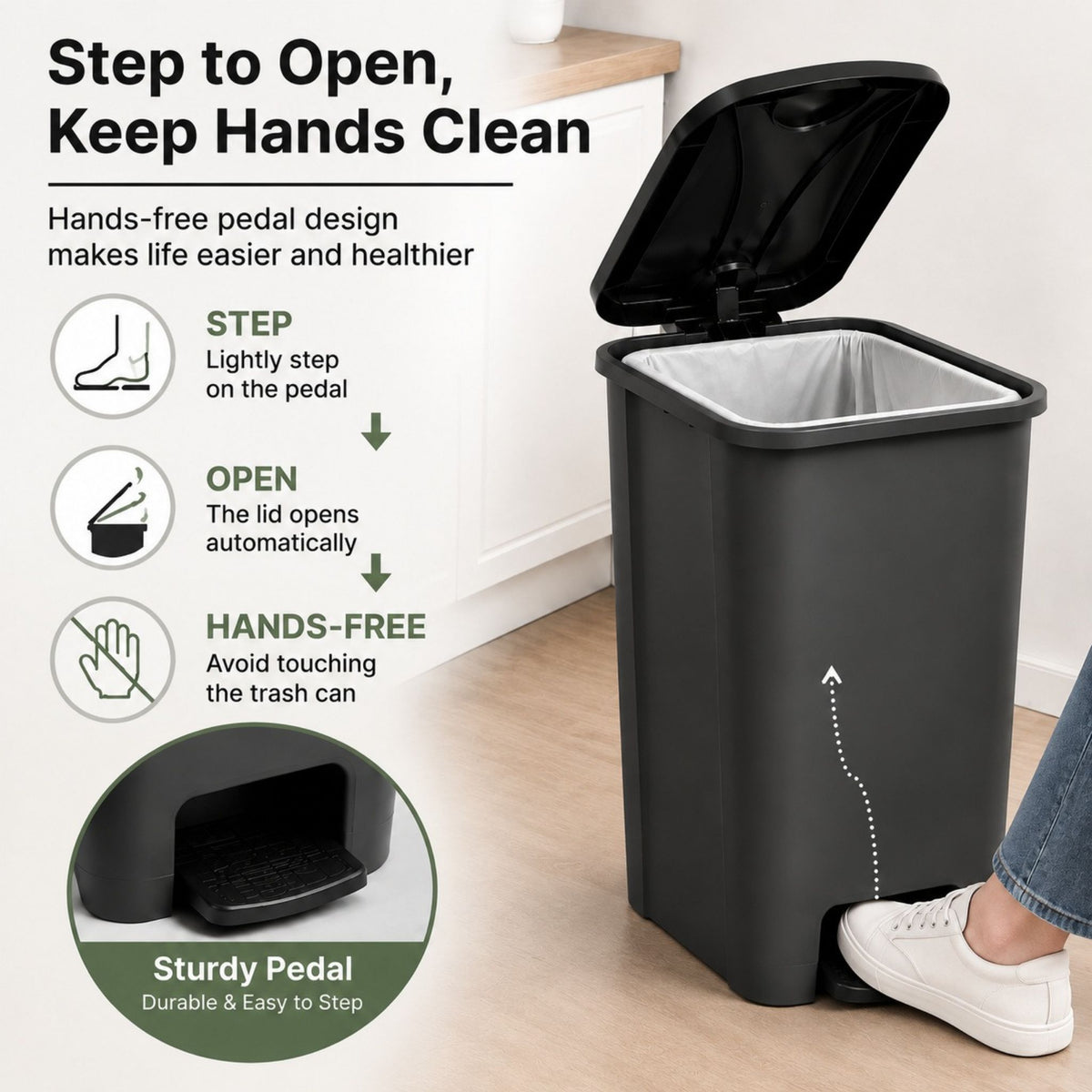 Slim Pedal Bin 40L 20L Kitchen Bathroom Office Waste Rubbish Bin with Lid